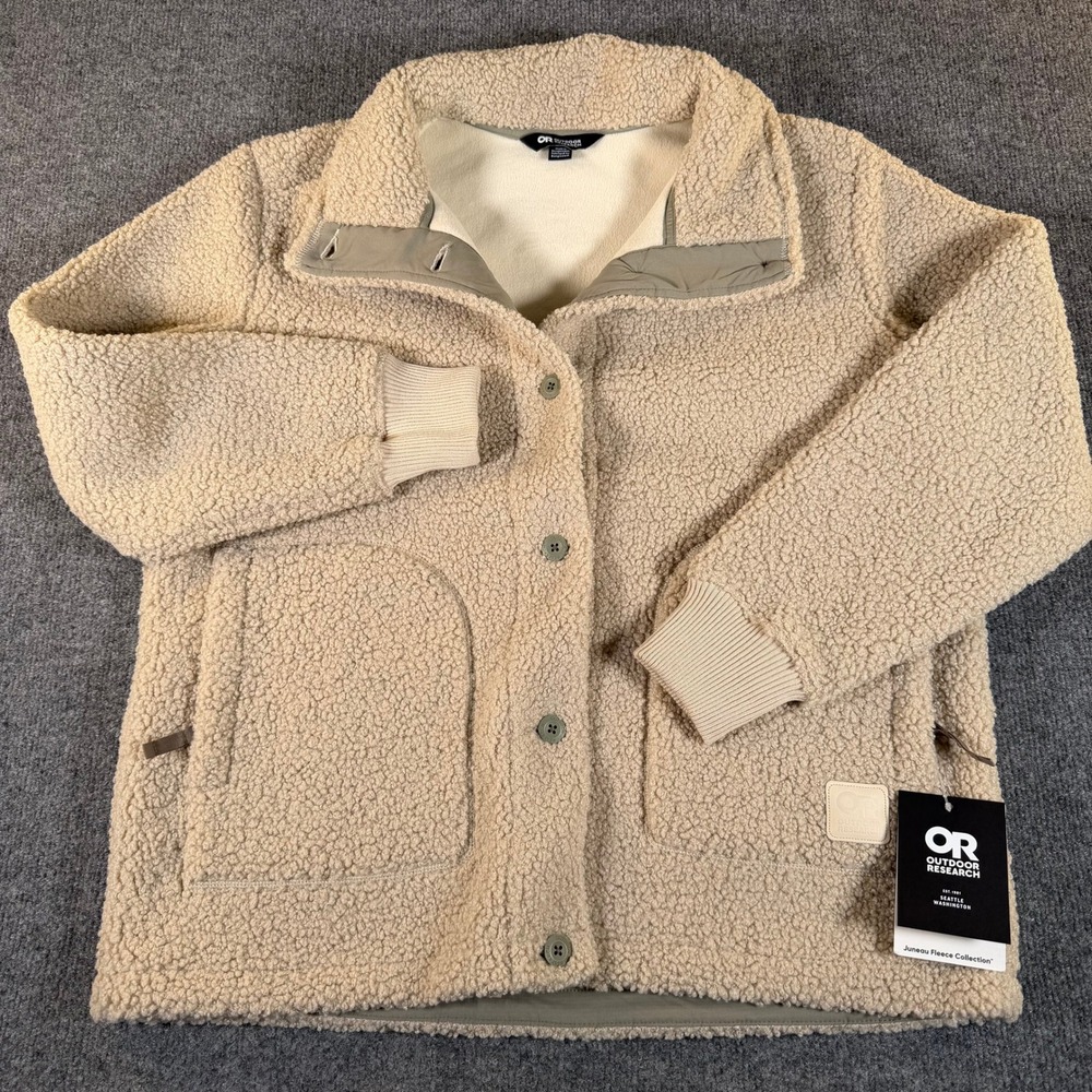 Outdoor Research Juneau Sherpa Trucker Jacket Womens Large Beige Fleece NWT